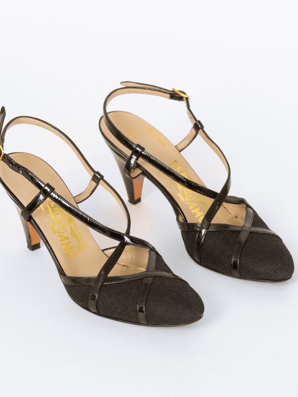 Vintage Ferragamo 90s Black Strappy Slingback Heels - Size 5